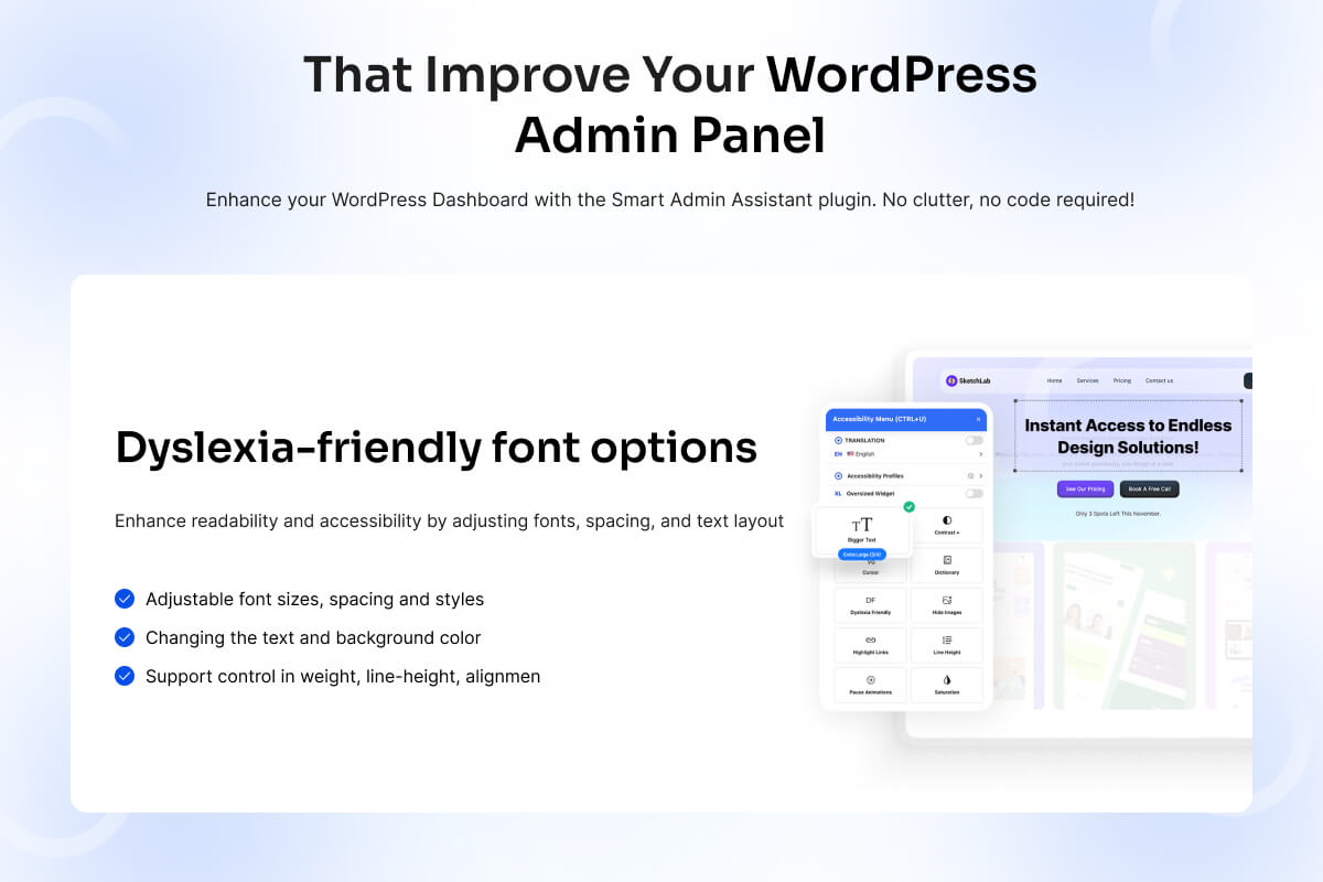 Mini editor interface for toolbar customization